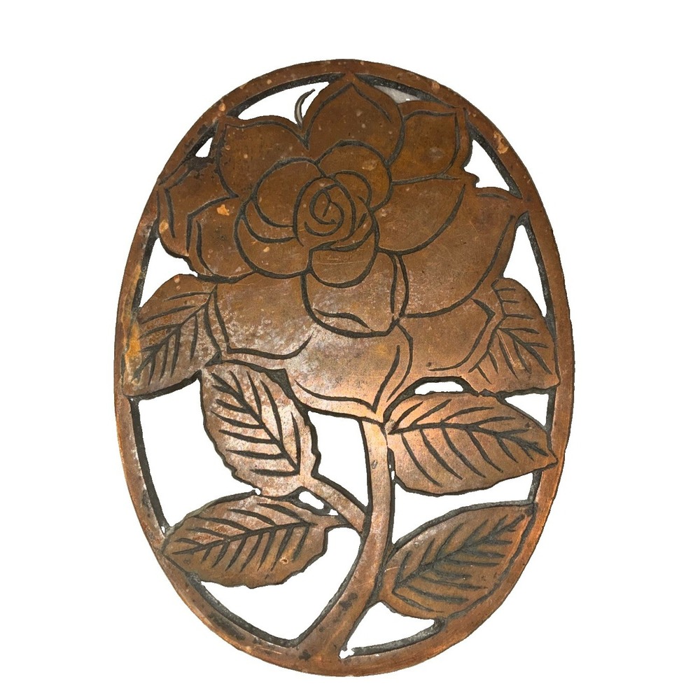 Vtg 1983 Old Dutch Design ROSE TRIVET Copper Over Cast Iron Wall Hanger Flower
